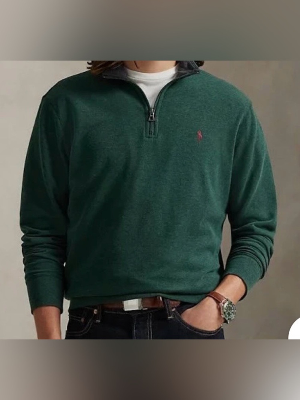 Polo Ralph Lauren  Forest Green Quarter-Zip Pullover with Pink Polo Logo